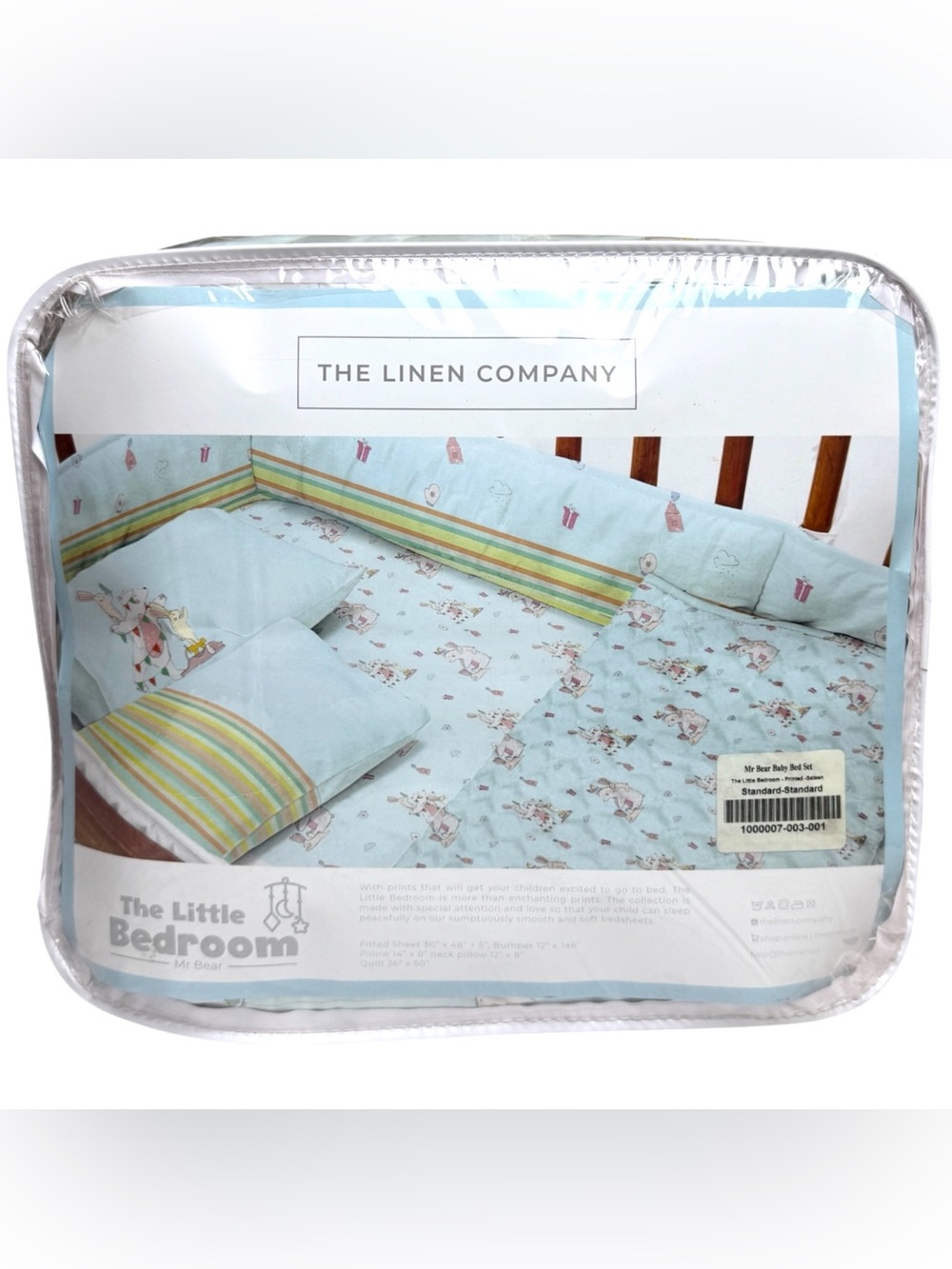 NWT The Linen Company Mr Bear Baby Bed Set Blue